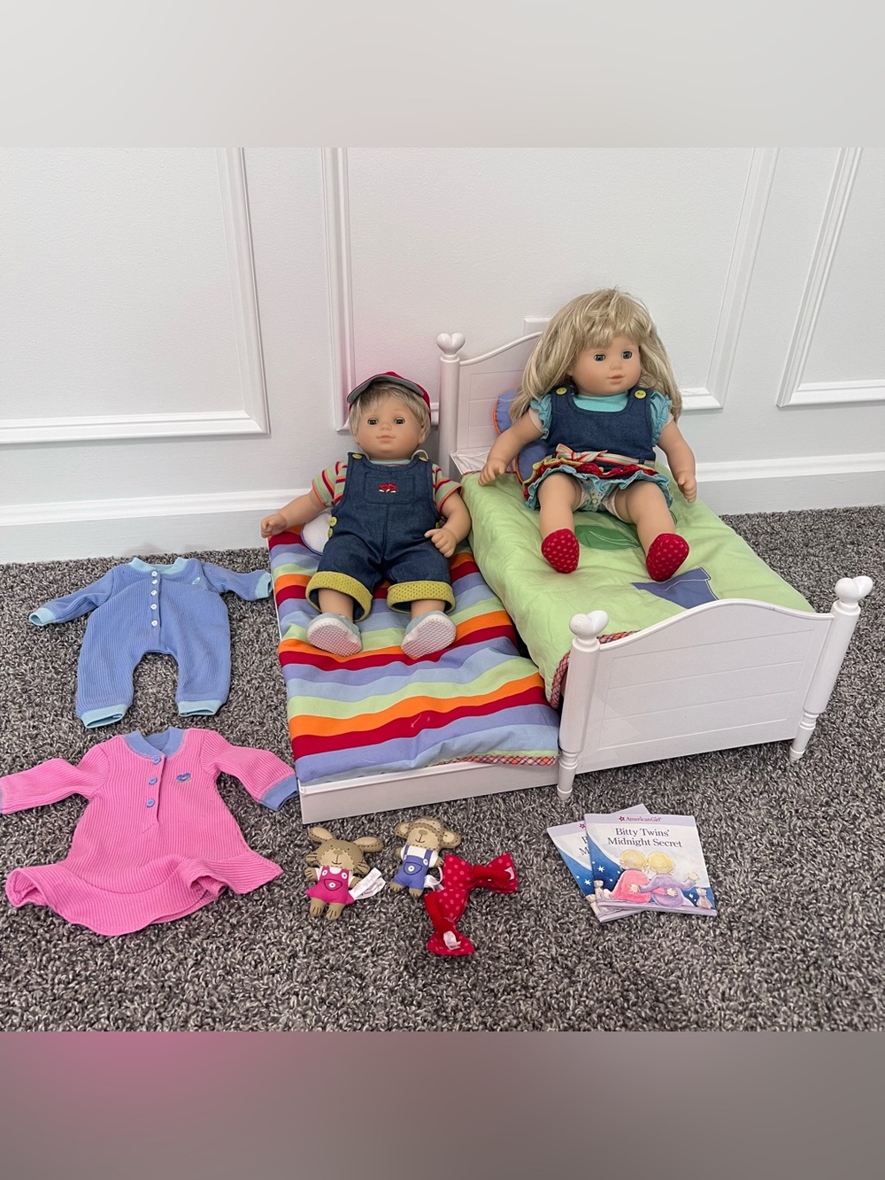 American Girl Bitty Twins Dolls Bed and Accessories Lot Pleasant Company